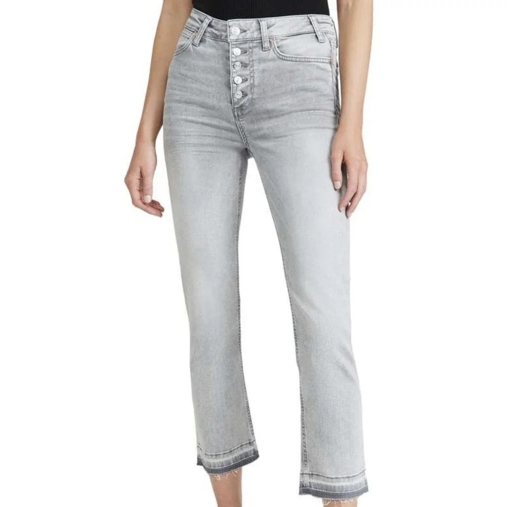 PAIGE Cindy‎ Cropped Boyfriend Jeans 30 Faded Asphalt Button Fly Raw Hem $258